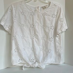 Christian Siriano white eyelet tie front top button back detail size medium
